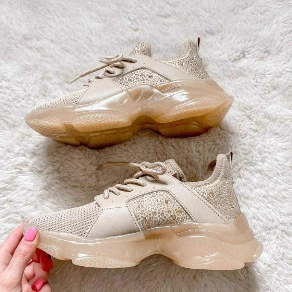 Steve Madden Maxima Rhinestone Crystal Tan Blush Sneakers Shoes Runners Sz  7.5 - Picture 5 of 10